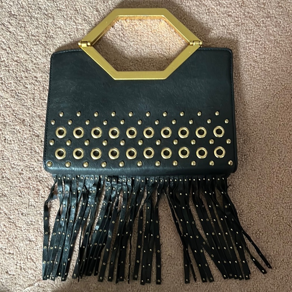 Alice and Olivia hand bag gold and black